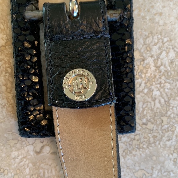Leatherock black leather Belt, 32, pebbled texture, wide snake print buckle. EUC main image 8